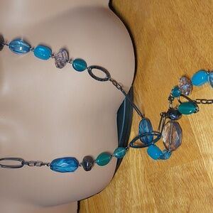 Lia Sophia 42" Long Station Bead Neclace Blue Teal Gunmetal